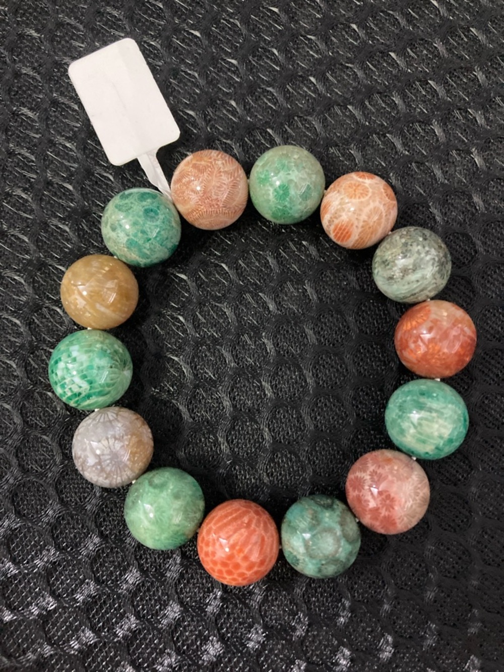 Multicolor Natural Stone Beaded Stretch Bracelet - Green & Coral